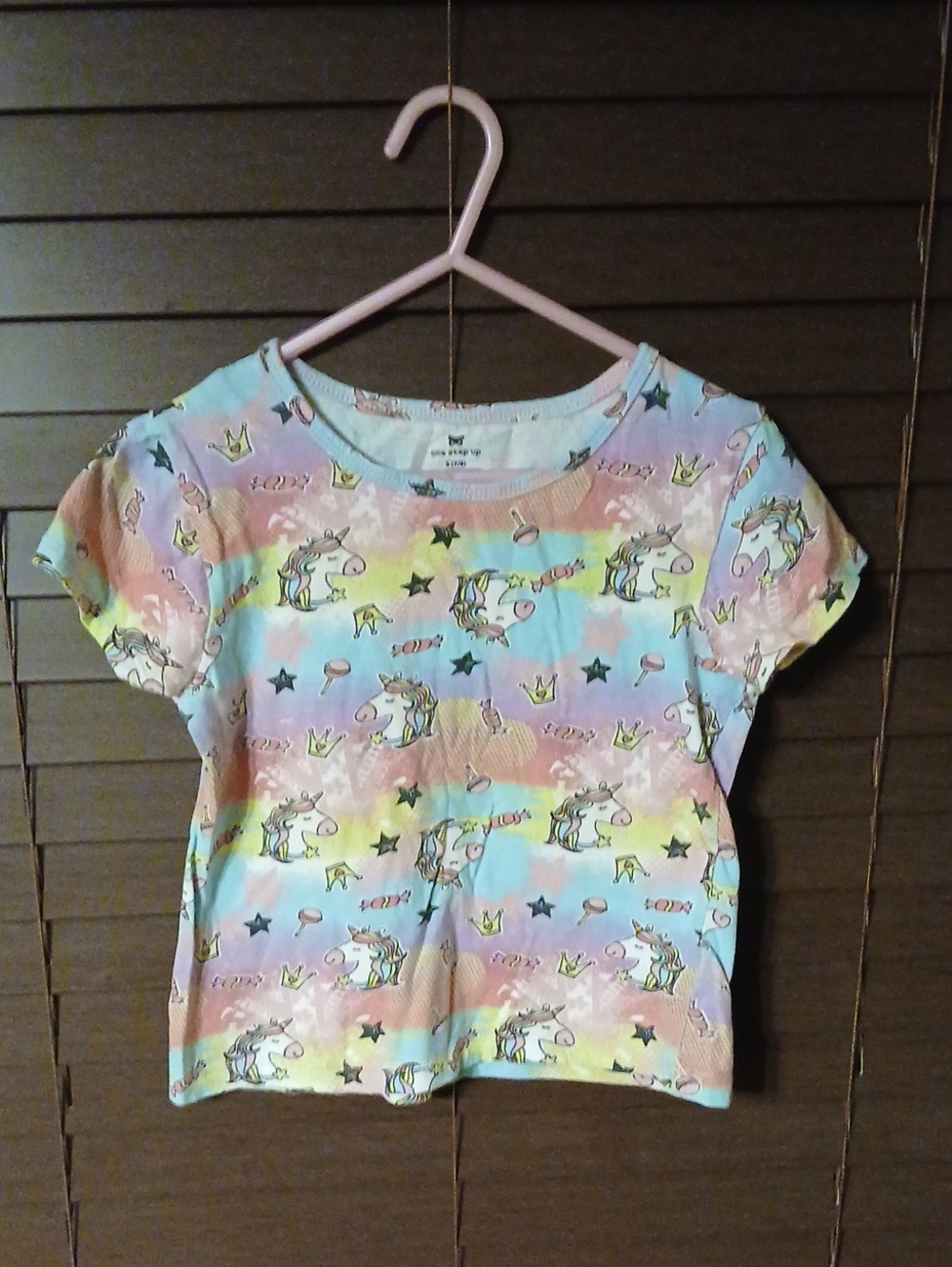 One Step Ahead Pastel Rainbow Unicorn Short Sleeve Tee - Pink, Blue, Yellow